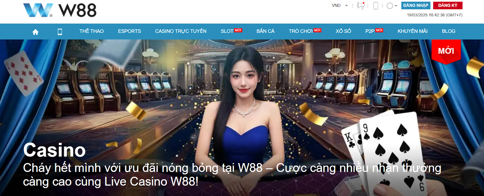 Ảnh chụp trang W88 với banner sòng bài trực tuyến