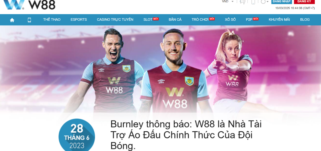 Trang chủ W88 với banner nhân vật và mục tin tức